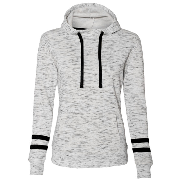 Women’s Mélange Fleece Striped-Sleeve Hooded Sweatshirt Thumbnail