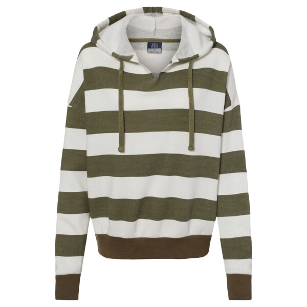Women's Striped Fleece Boxy Hooded Sweatshirt Thumbnail