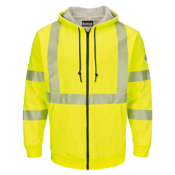 Men's Hi-Visibility Zip-Front Hooded Fleece Sweatshirt with Waffle Lining Thumbnail