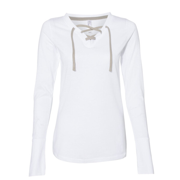 Women's Fine Jersey Lace-Up Long Sleeve T-Shirt Thumbnail